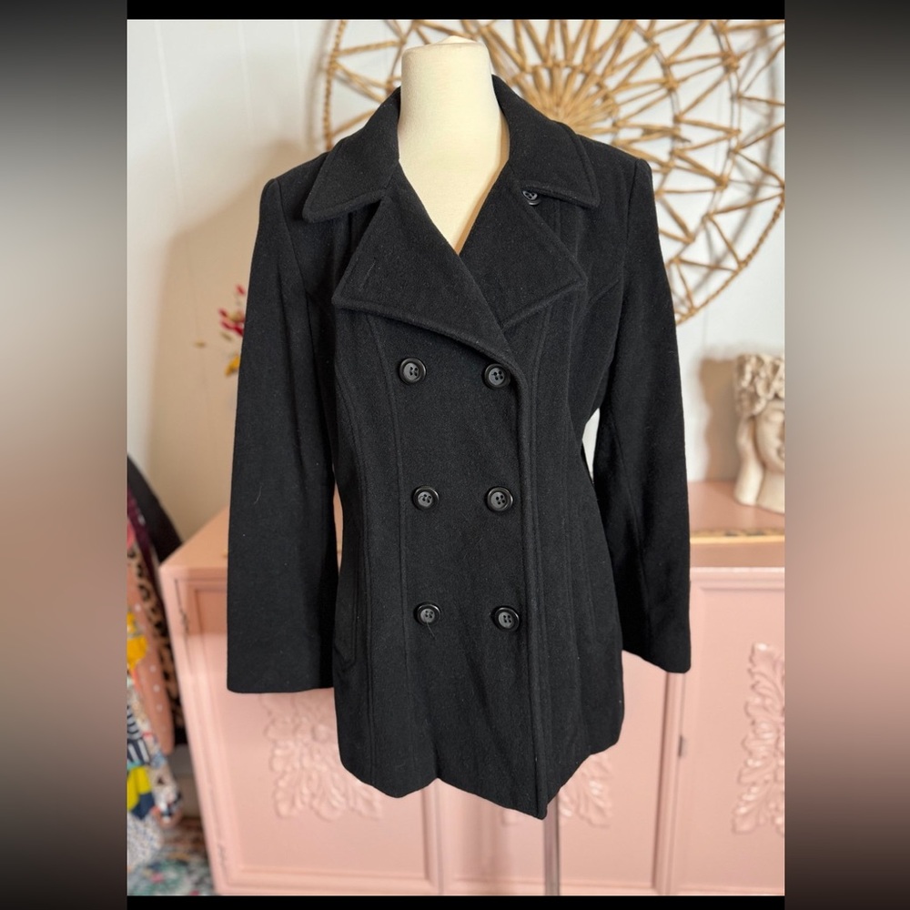 Sonoma Black Peacoat with Double-Breasted Design and Wide Notched‎ Lapels